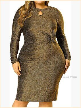 Plus Size Sequin Bodycon Midi Dress with Keyhole Front